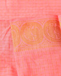 Traditional Sungudi Cotton Saree with Zari Check Weave and Intricate Zari Border - Peach