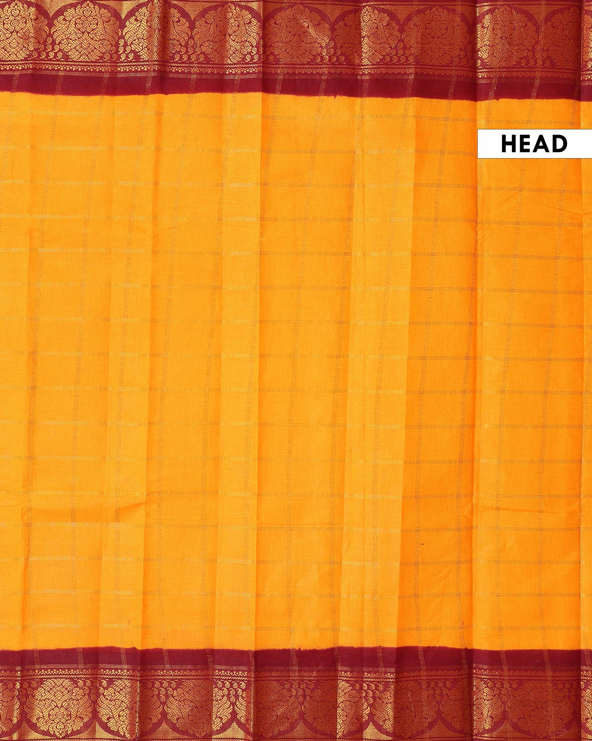 Traditional Sungudi Cotton Saree with Zari Checked Body and Intricate Peacock Motif Border - Yellow