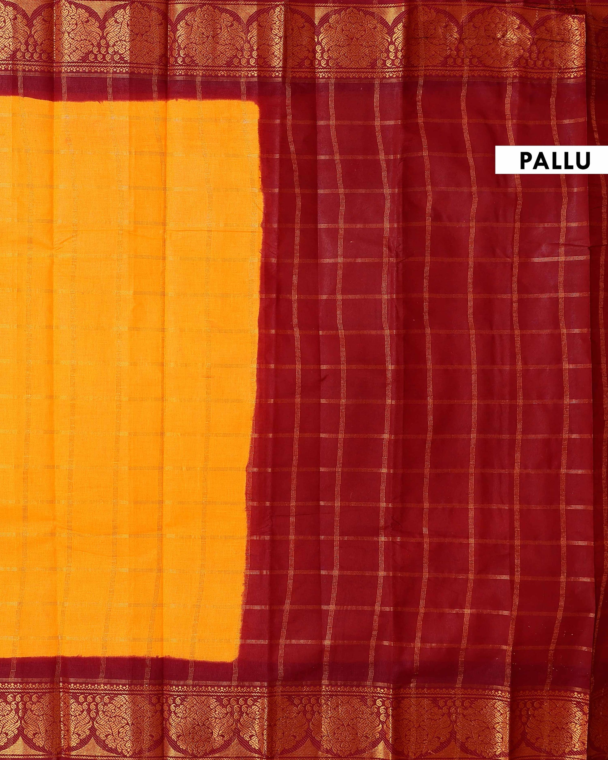 Traditional Sungudi Cotton Saree with Zari Checked Body and Intricate Peacock Motif Border - Yellow