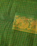 Traditional Sungudi Cotton Saree with Zari Checks and Decorative Zari Border - Green