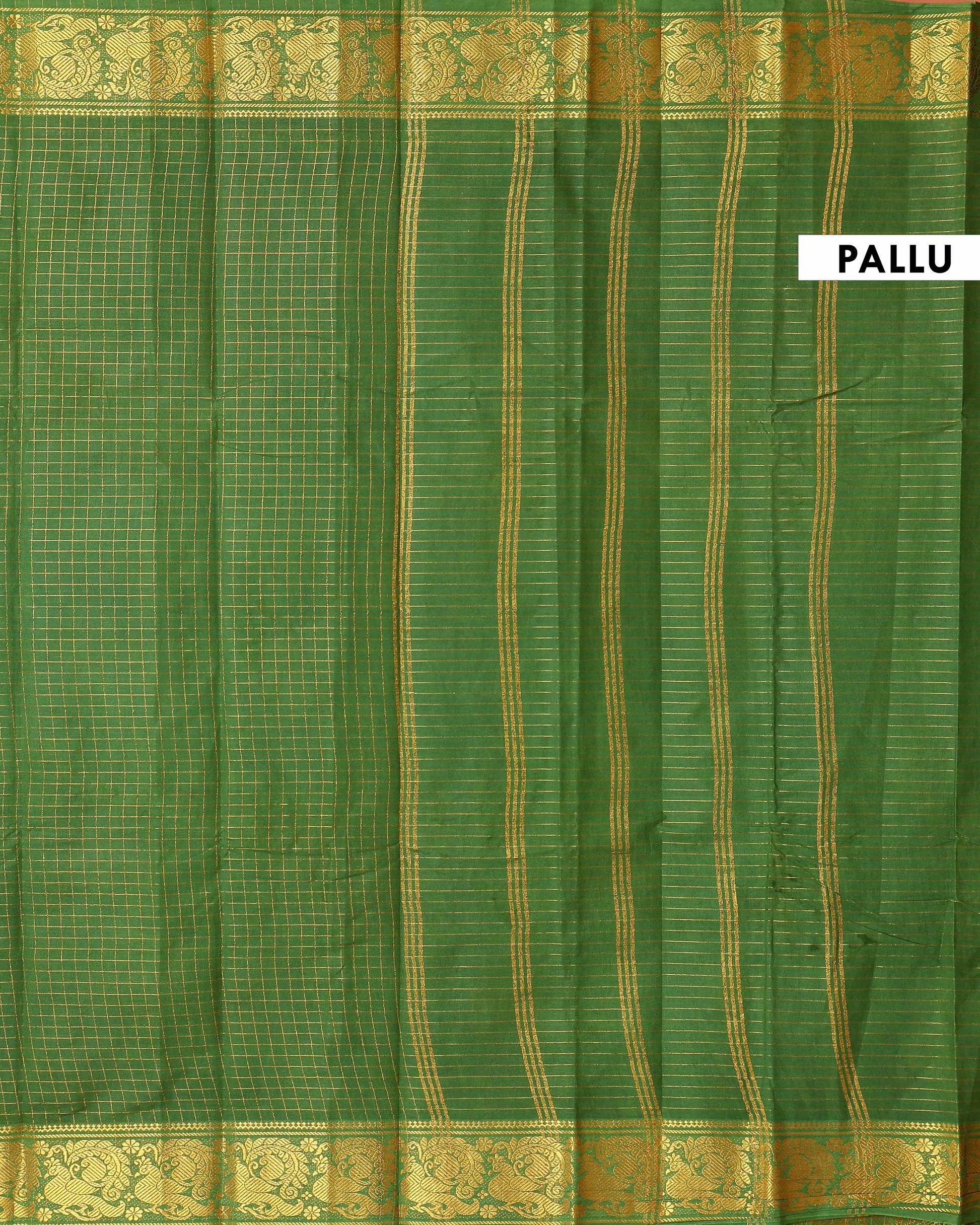 Traditional Sungudi Cotton Saree with Zari Checks and Decorative Zari Border - Green