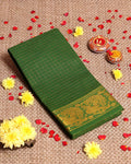 Traditional Sungudi Cotton Saree with Zari Checks and Decorative Zari Border - Green