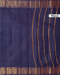 Traditional Sungudi Cotton Saree with Zari Checks and Intricate Peacock Motif Border - Navy Blue