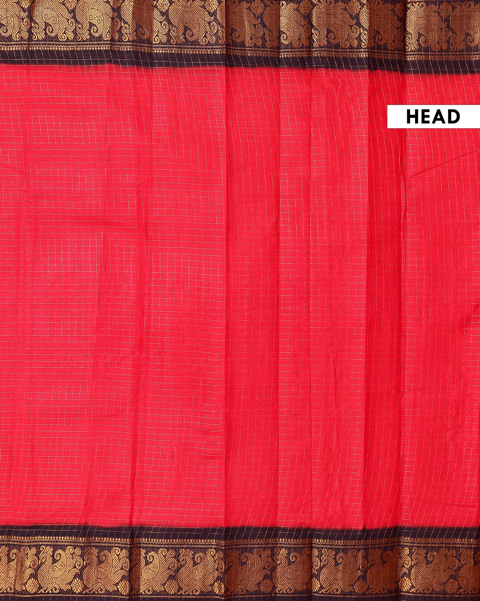 Traditional Sungudi Cotton Saree with Zari Checks and Intricate Peacock Motif Border - Red