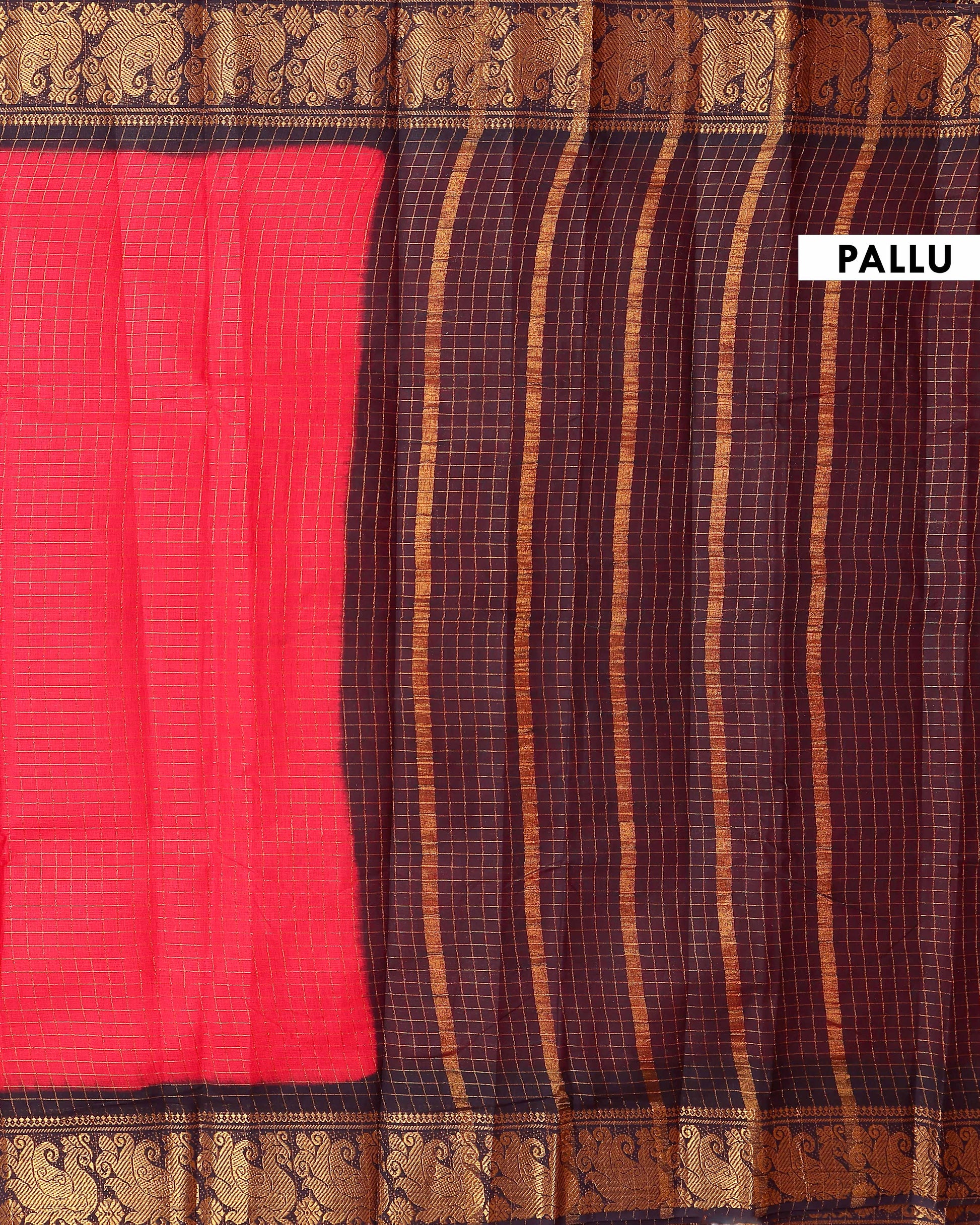 Traditional Sungudi Cotton Saree with Zari Checks and Intricate Peacock Motif Border - Red