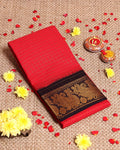 Traditional Sungudi Cotton Saree with Zari Checks and Intricate Peacock Motif Border - Red