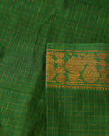 Traditional Sungudi Cotton Saree with Zari Checks and Peacock Motif Border - Green