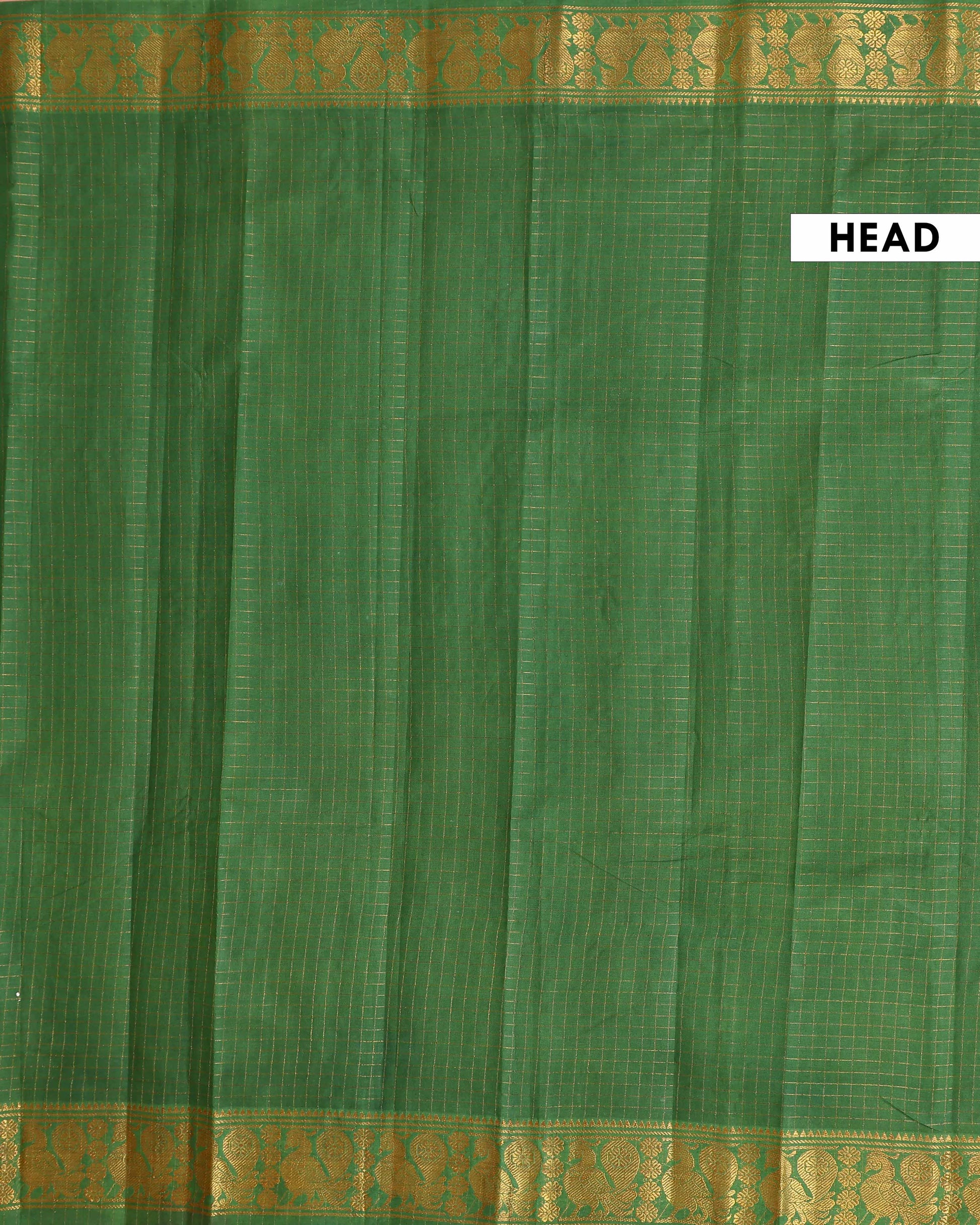 Traditional Sungudi Cotton Saree with Zari Checks and Peacock Motif Border - Green