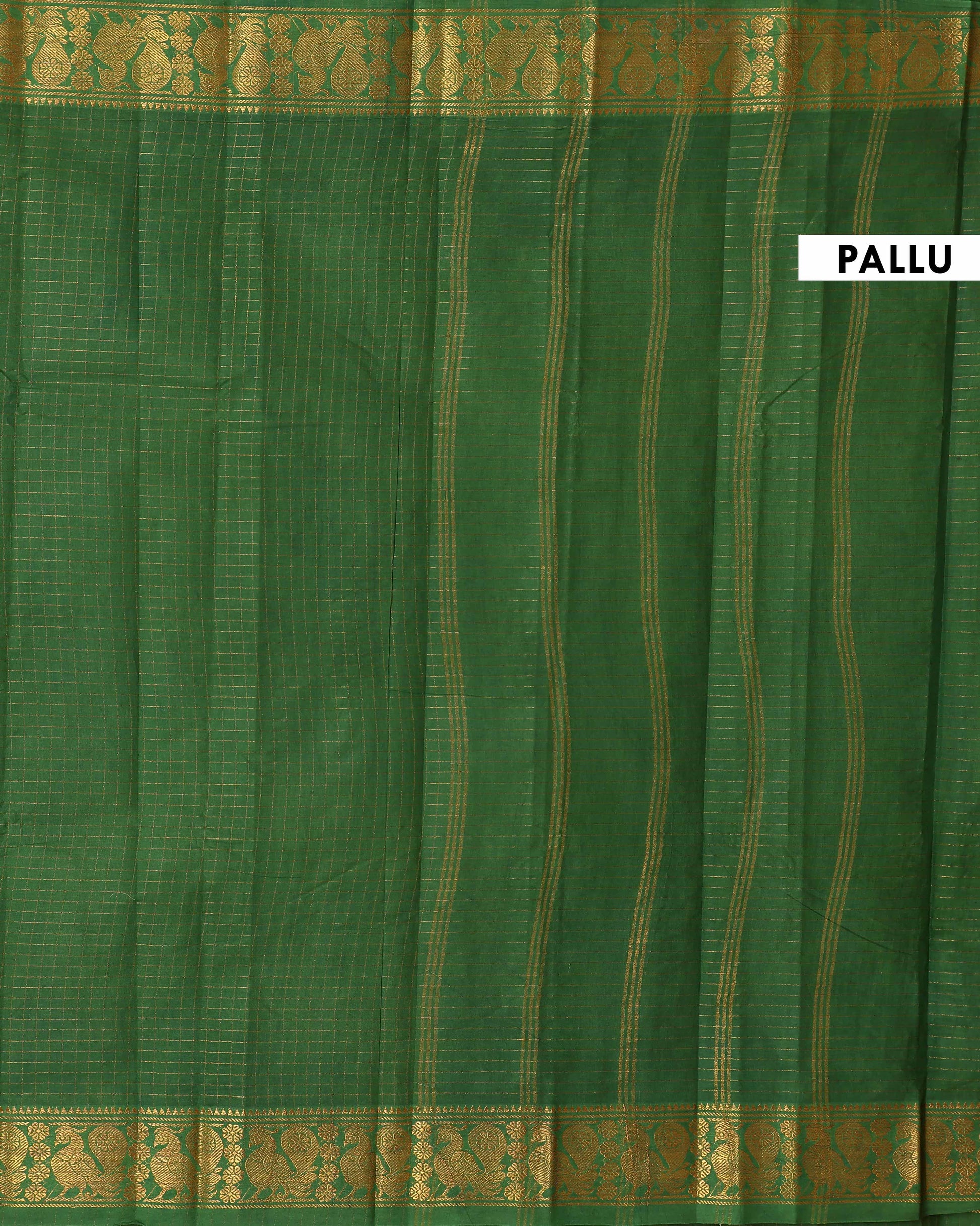 Traditional Sungudi Cotton Saree with Zari Checks and Peacock Motif Border - Green