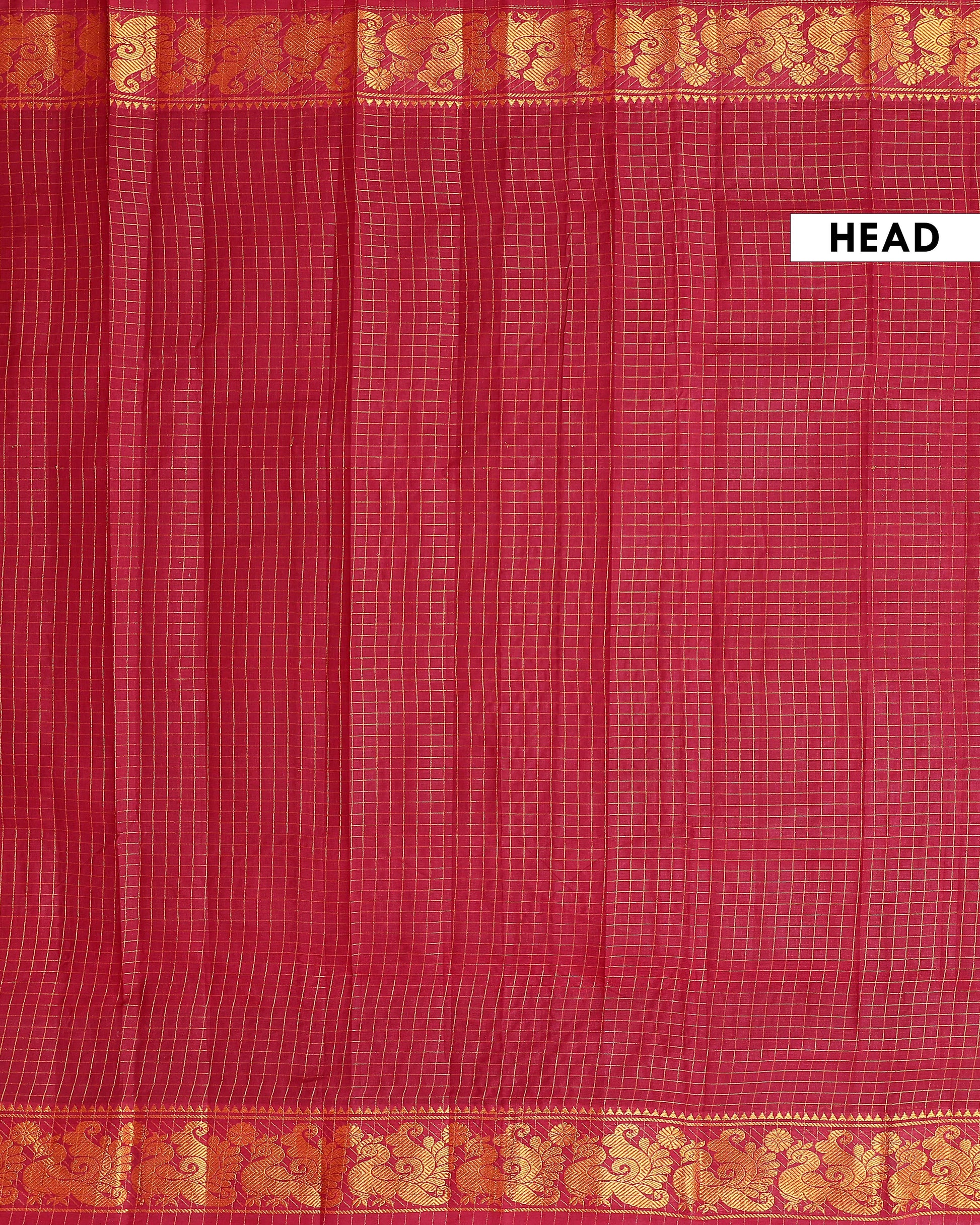 Traditional Sungudi Saree with Intricate Golden Zari Peacock Border and Fine Check Pattern - Maroon