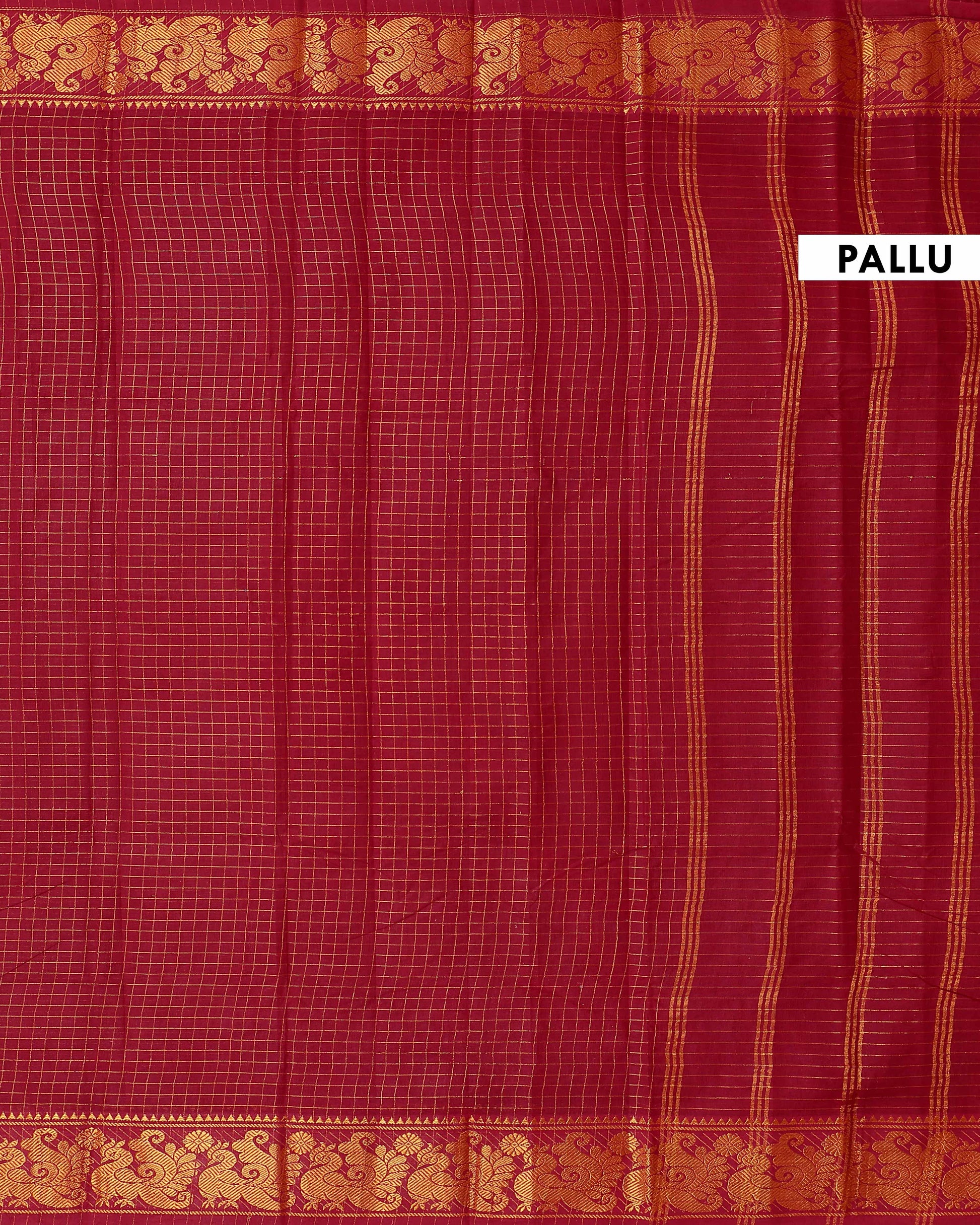 Traditional Sungudi Saree with Intricate Golden Zari Peacock Border and Fine Check Pattern - Maroon
