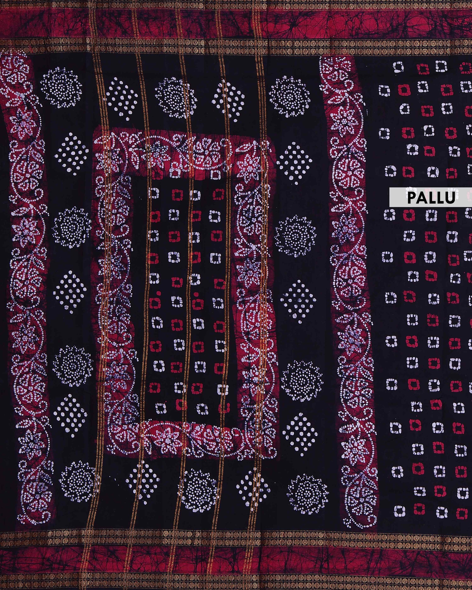 Traditional Traditional Sungudi Cotton Saree with Traditional Bandhani Square Motifs and Contrast Border - Black