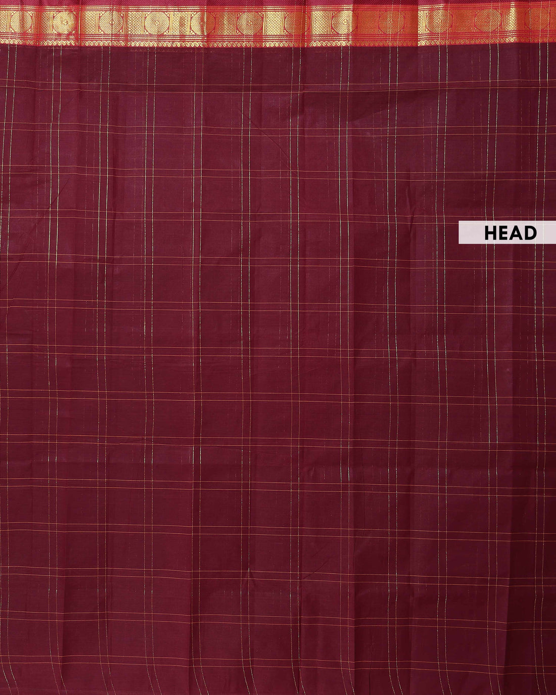 Traditional Venkatagiri Handloom Cotton Saree with Subtle Line Checks and Traditional Zari Woven Border - Maroon