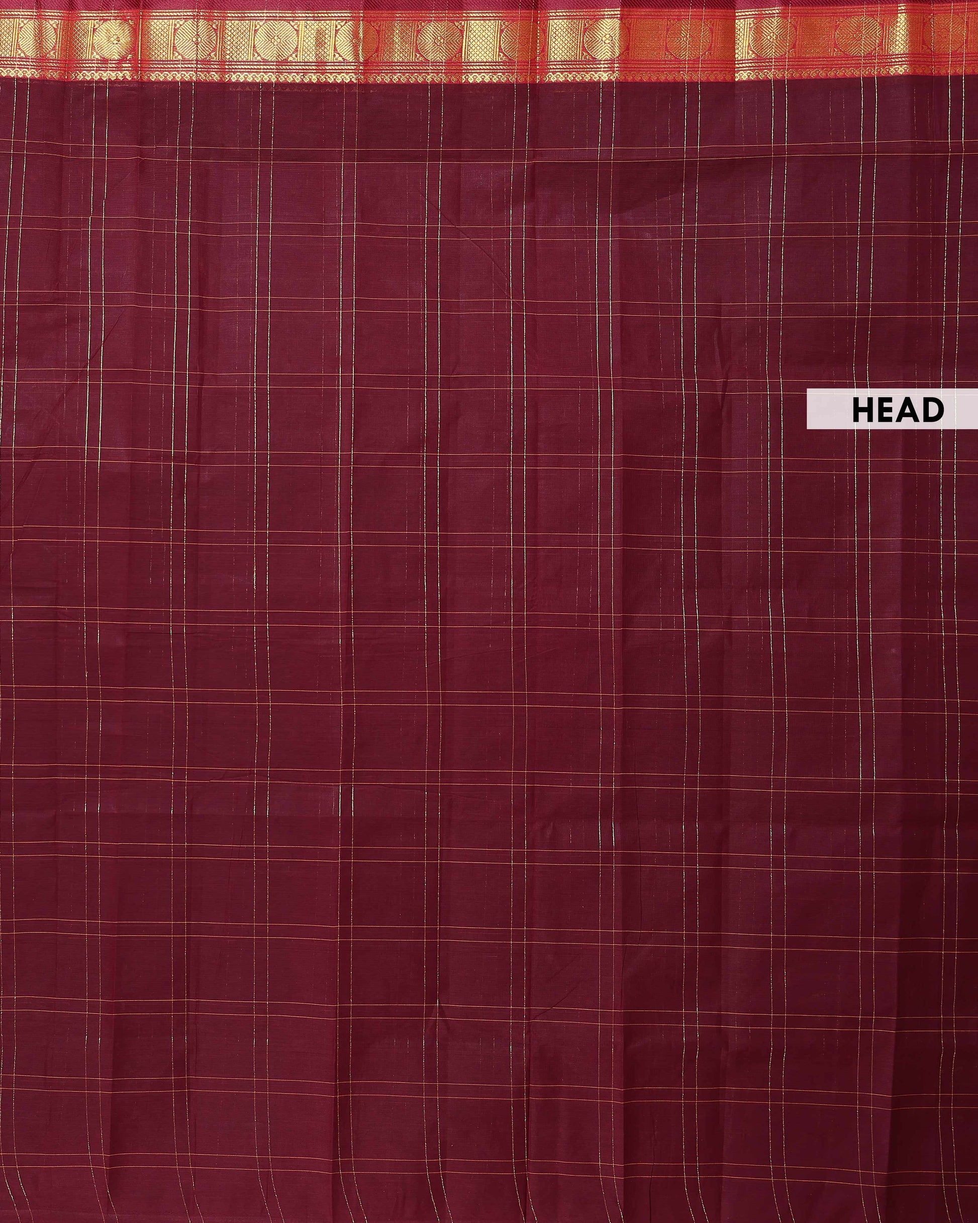 Traditional Venkatagiri Handloom Cotton Saree with Subtle Line Checks and Traditional Zari Woven Border - Maroon
