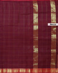 Traditional Venkatagiri Handloom Cotton Saree with Subtle Line Checks and Traditional Zari Woven Border - Maroon
