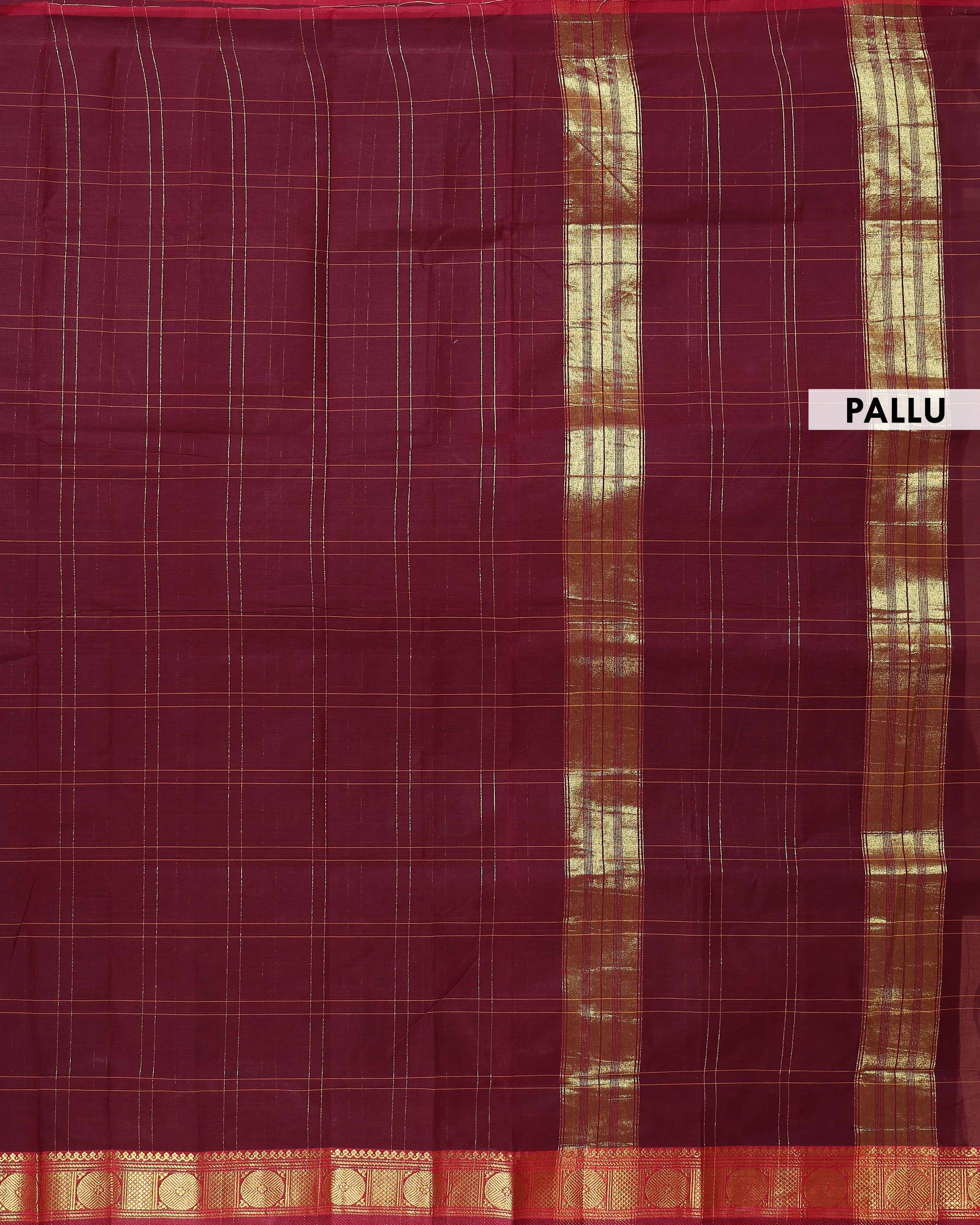 Traditional Venkatagiri Handloom Cotton Saree with Subtle Line Checks and Traditional Zari Woven Border - Maroon