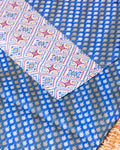 Traditional Voile Cotton Saree with All-Over Buti Motifs and Intricate Geometric Pallu- Blue 