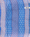 Traditional Voile Cotton Saree with All-Over Buti Motifs and Intricate Geometric Pallu- Blue 