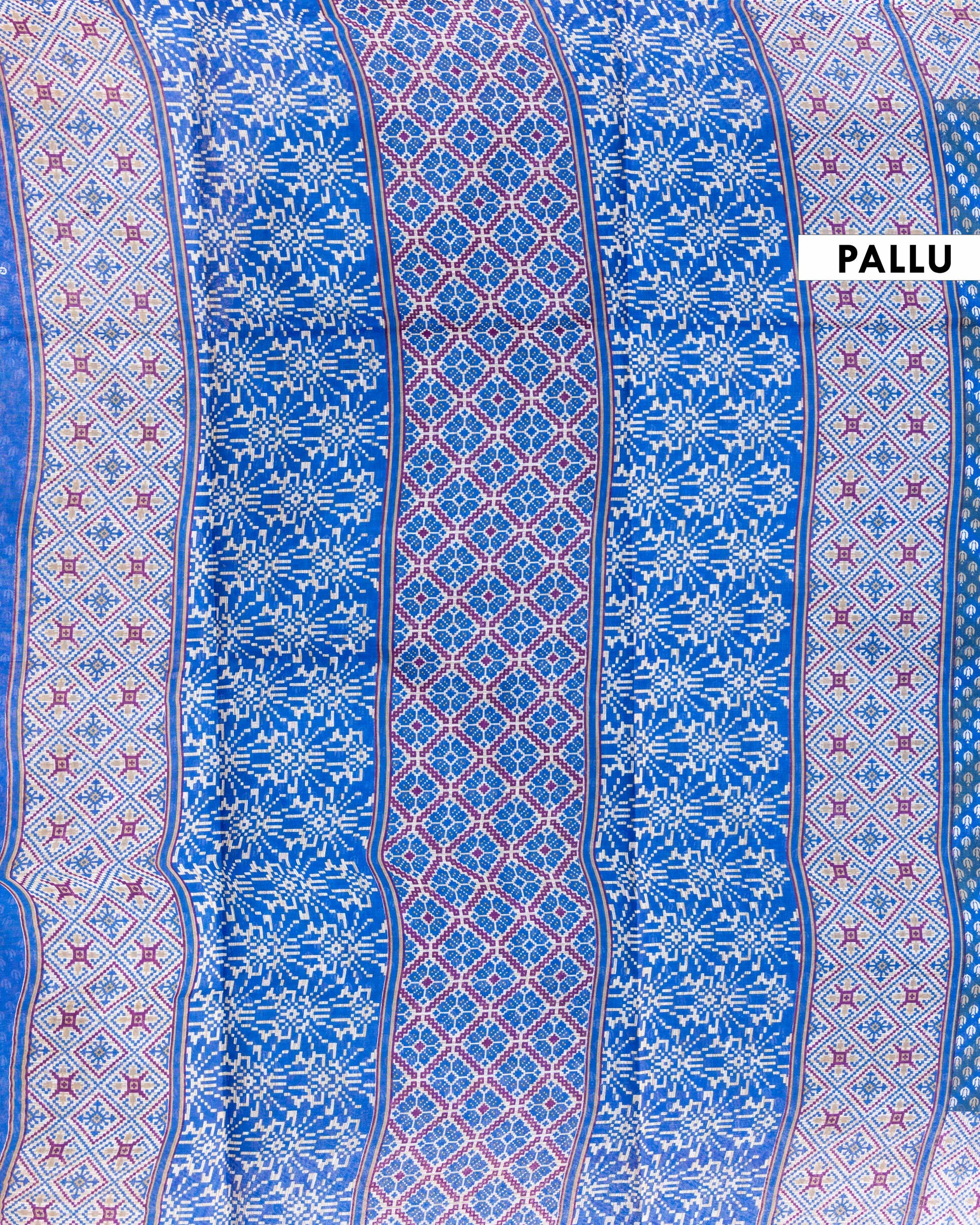 Traditional Voile Cotton Saree with All-Over Buti Motifs and Intricate Geometric Pallu- Blue 