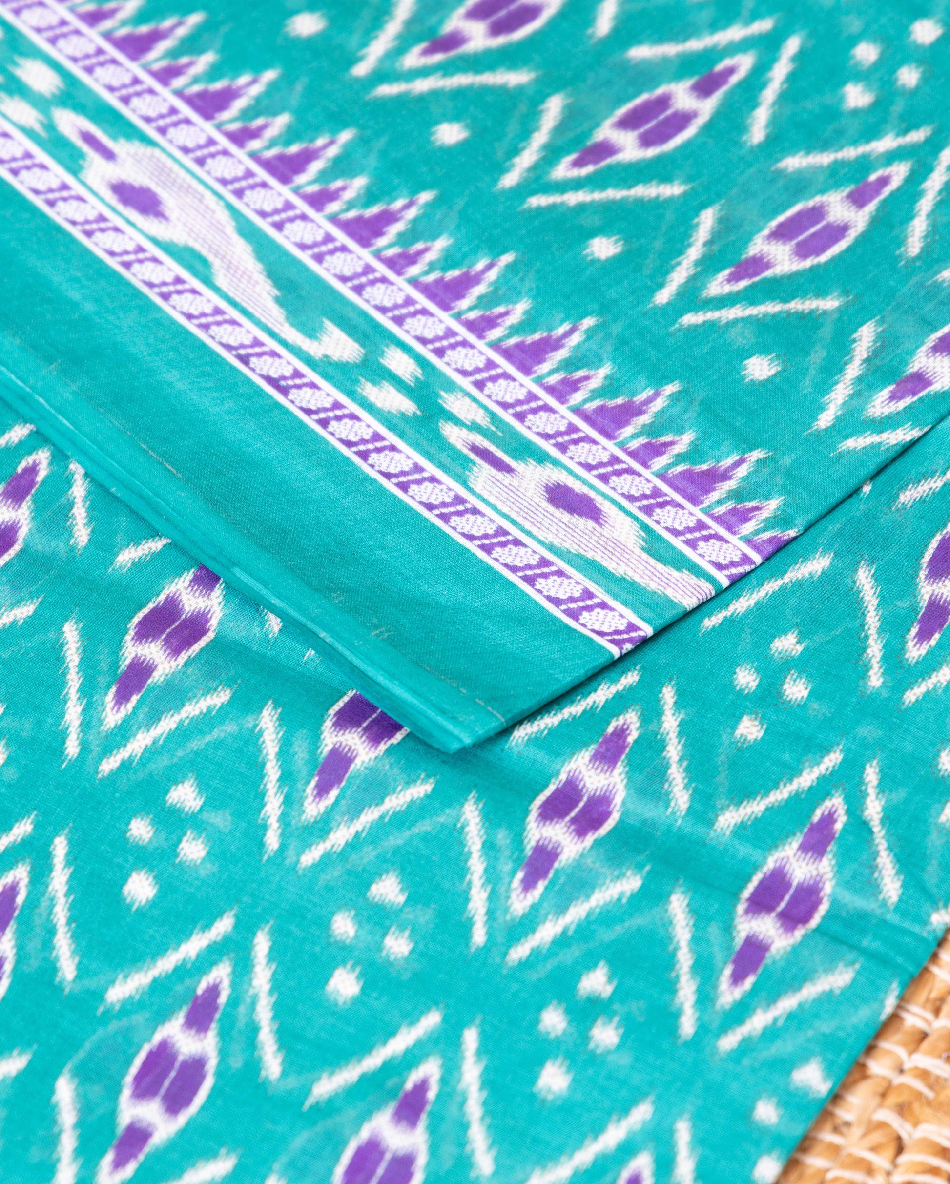 Traditional Voile Cotton Saree with All Over Ikkat Motifs and Zari Woven Border - Blue