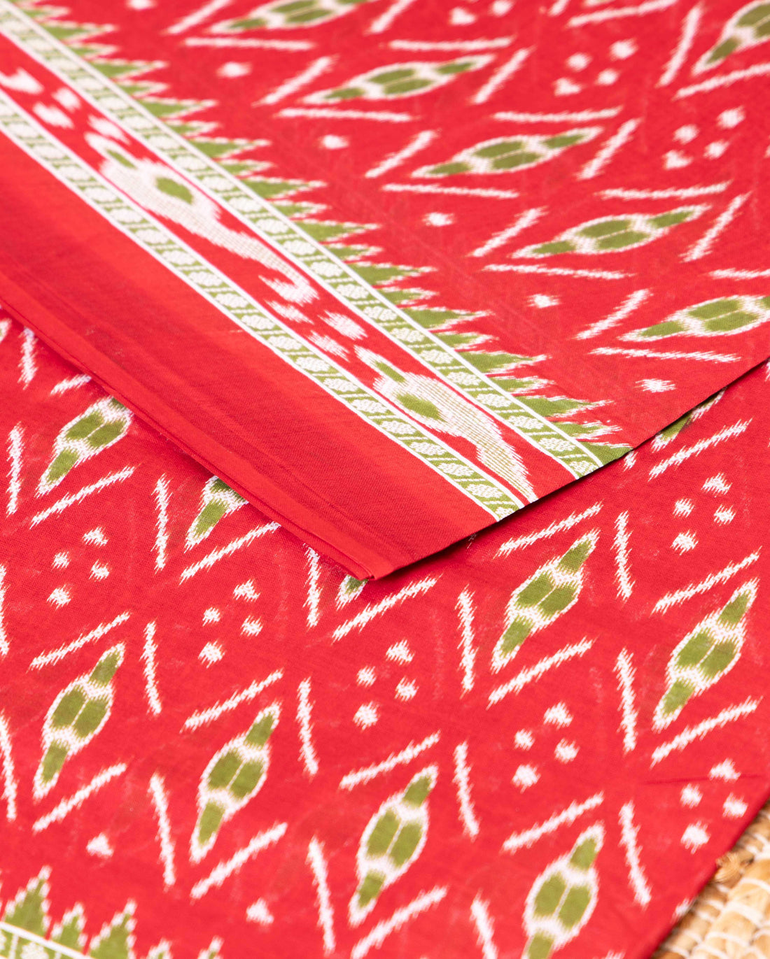 Traditional Voile Cotton Saree with All Over Ikkat Motifs and Zari Woven Border - Red