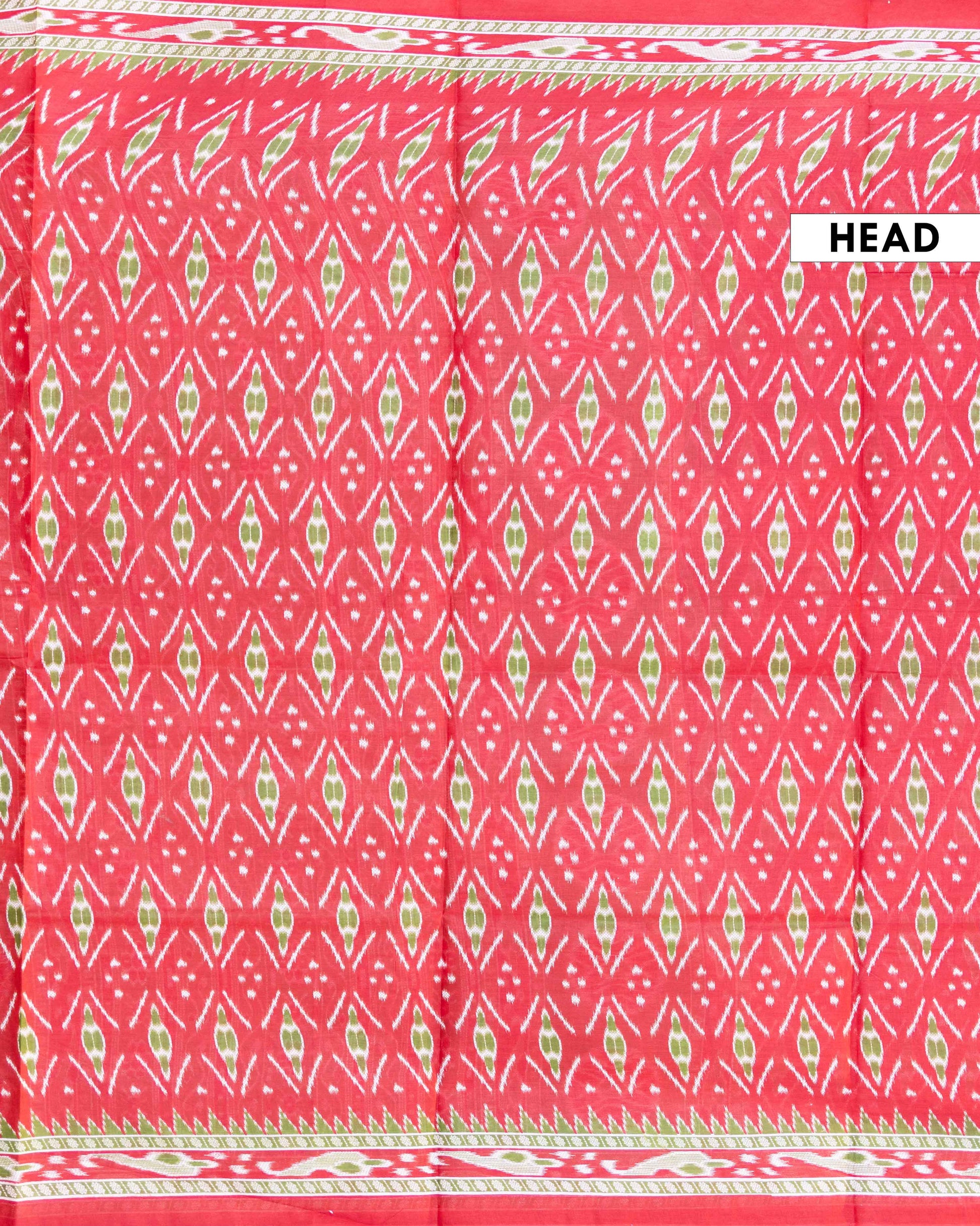 Traditional Voile Cotton Saree with All Over Ikkat Motifs and Zari Woven Border - Red