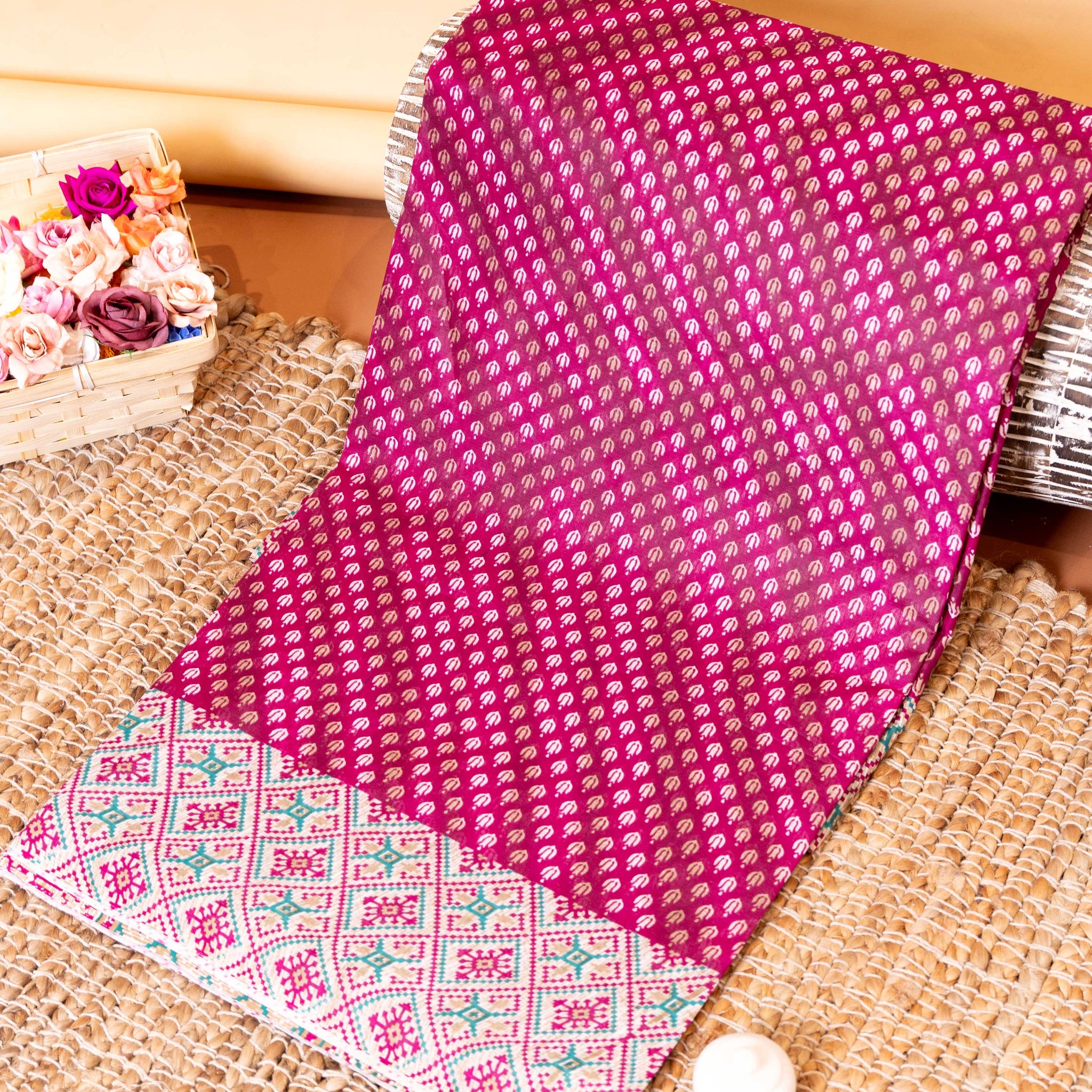 Traditional Voile Cotton Saree with Butti and Bandhani Inspired Border - Purple