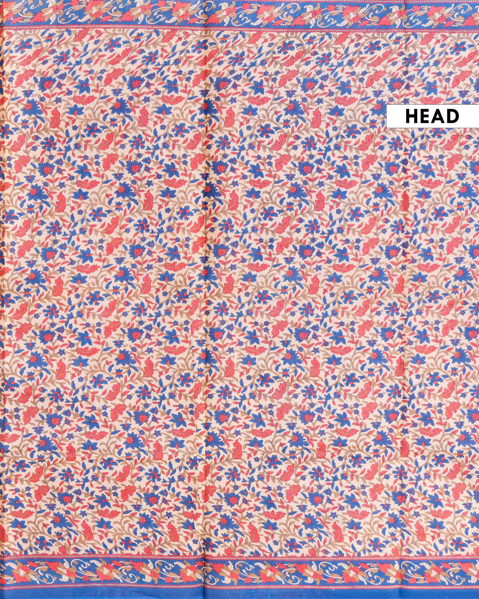 Traditional Voile Cotton Saree with Floral Block Print and Intricate Border - Sandal