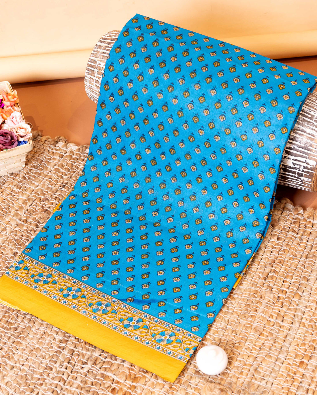 Traditional Voile Cotton Saree with Intricate Floral and Border Design - Blue