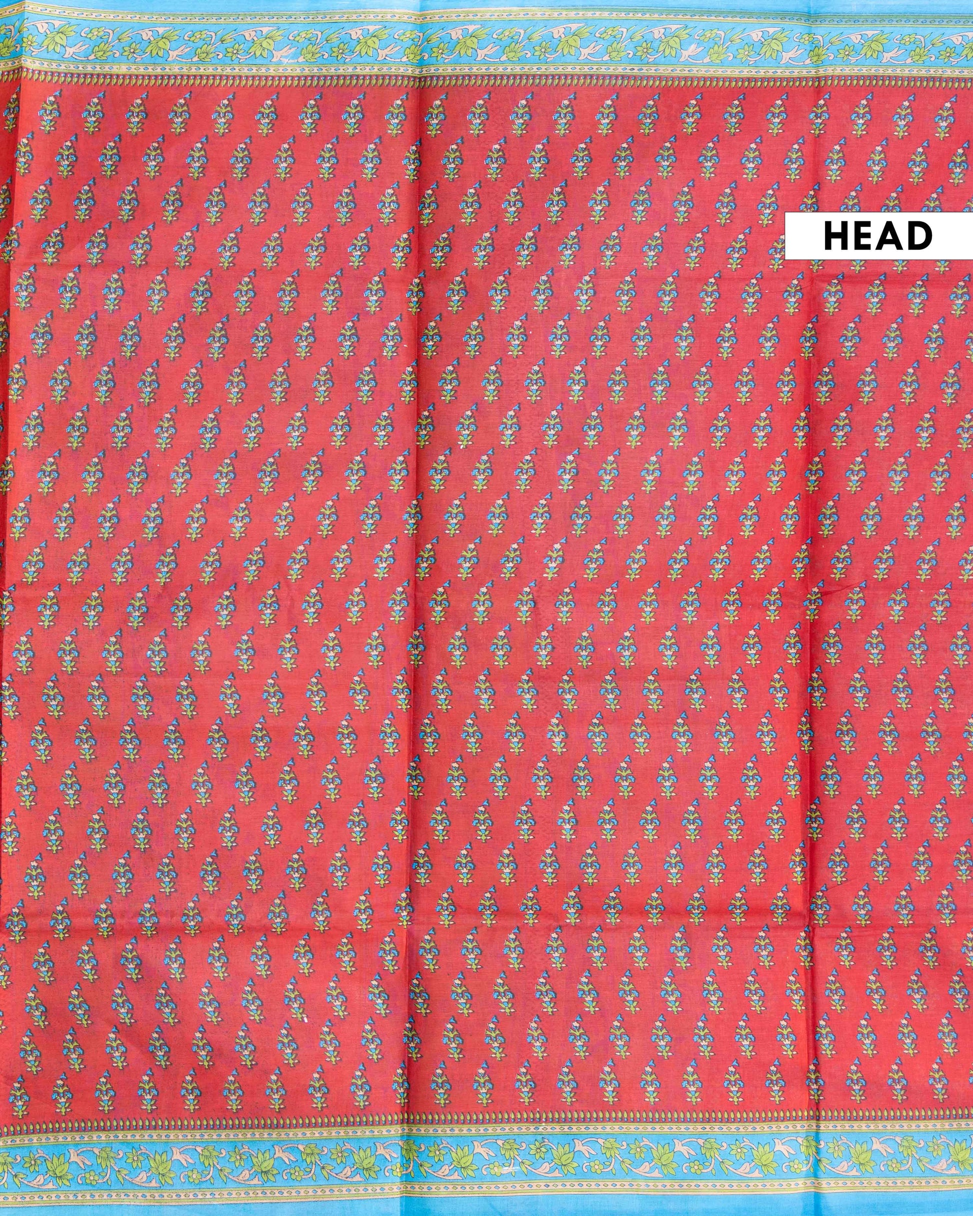 Traditional Voile Cotton Saree with Traditional Floral Print and Contrasting Border - Red