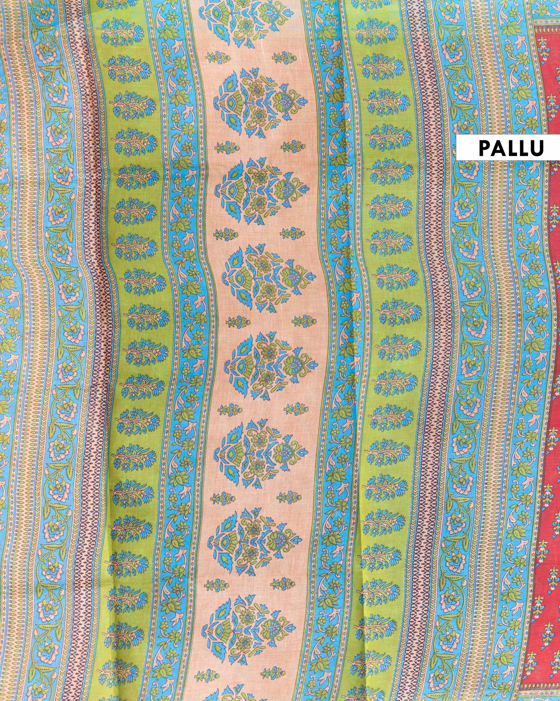 Traditional Voile Cotton Saree with Traditional Floral Print and Contrasting Border - Red