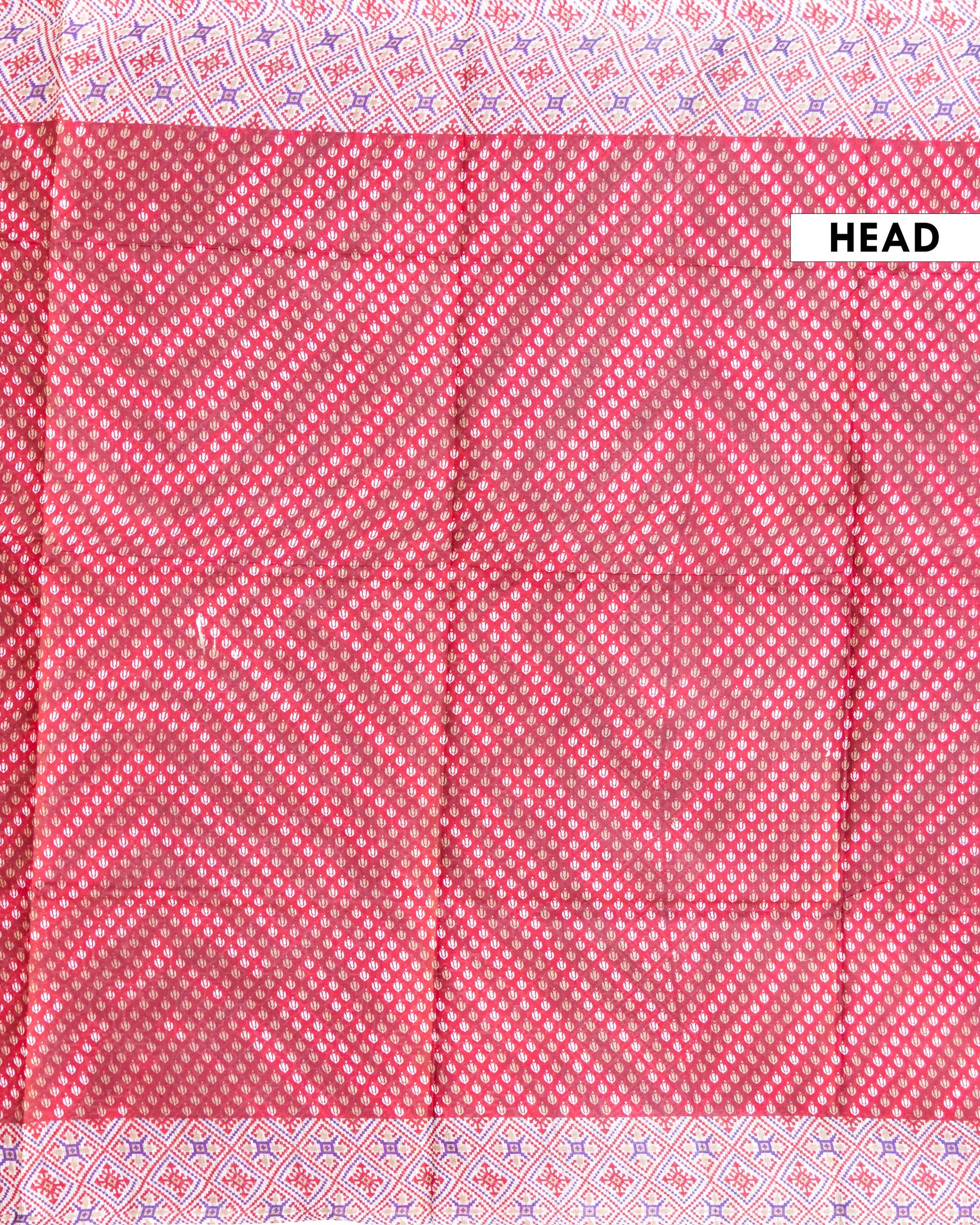 Traditional Voile Cotton Saree with Woven Buti and Detailed Border Design - Red