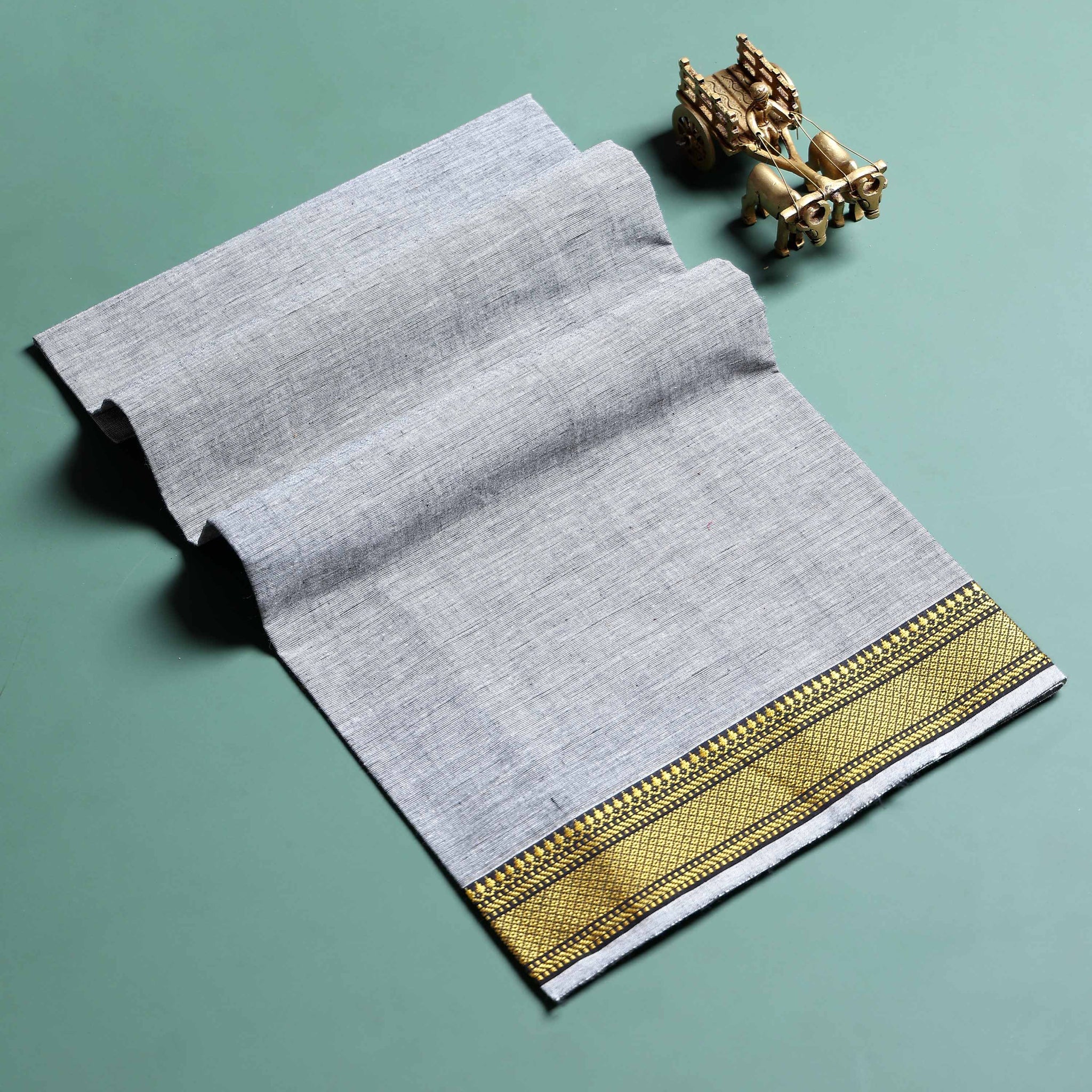 Traditional Women Cotton 1 Meter Blouse Material with Traditional Woven Zari Border - Grey