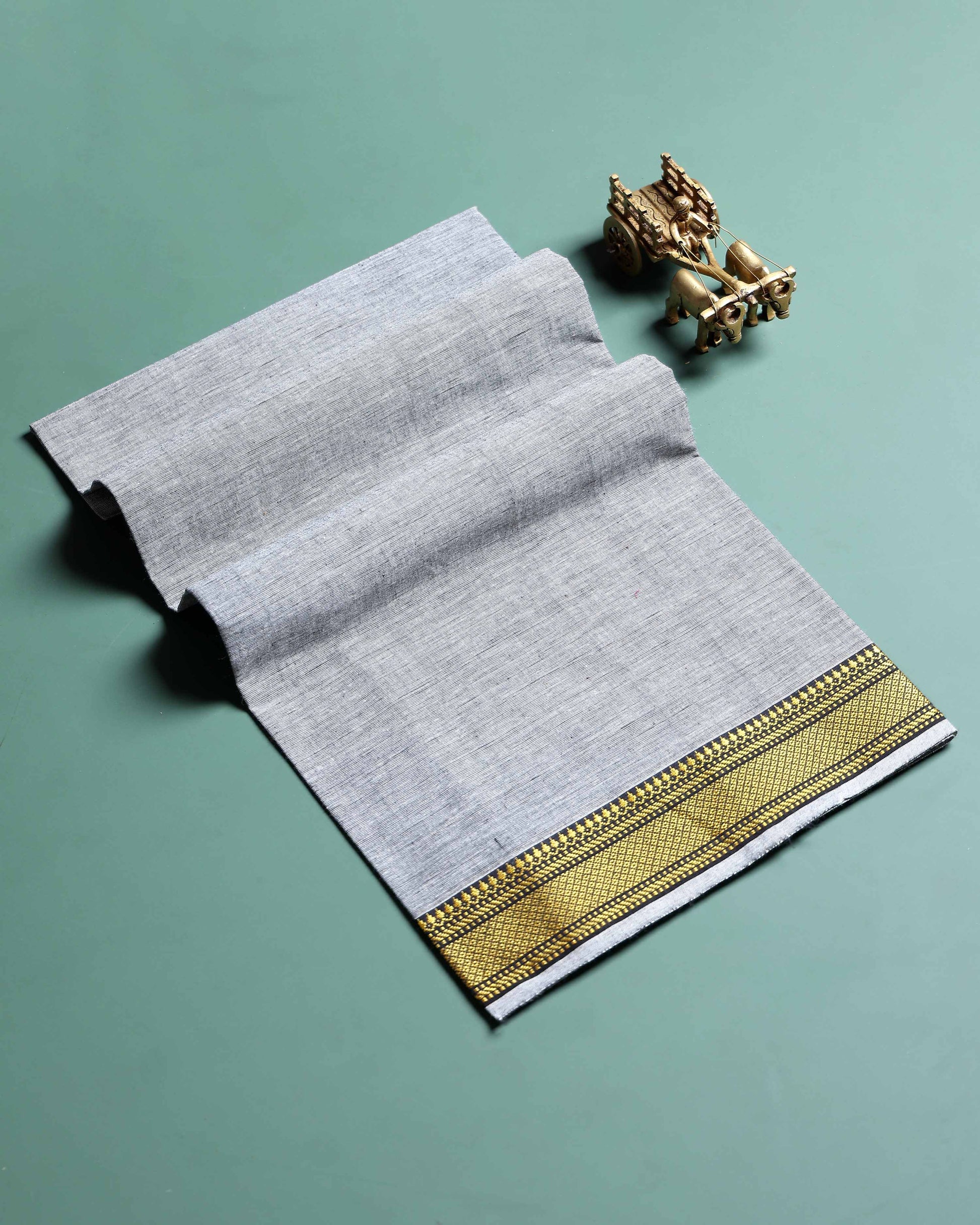 Traditional Women Cotton 1 Meter Blouse Material with Traditional Woven Zari Border - Grey