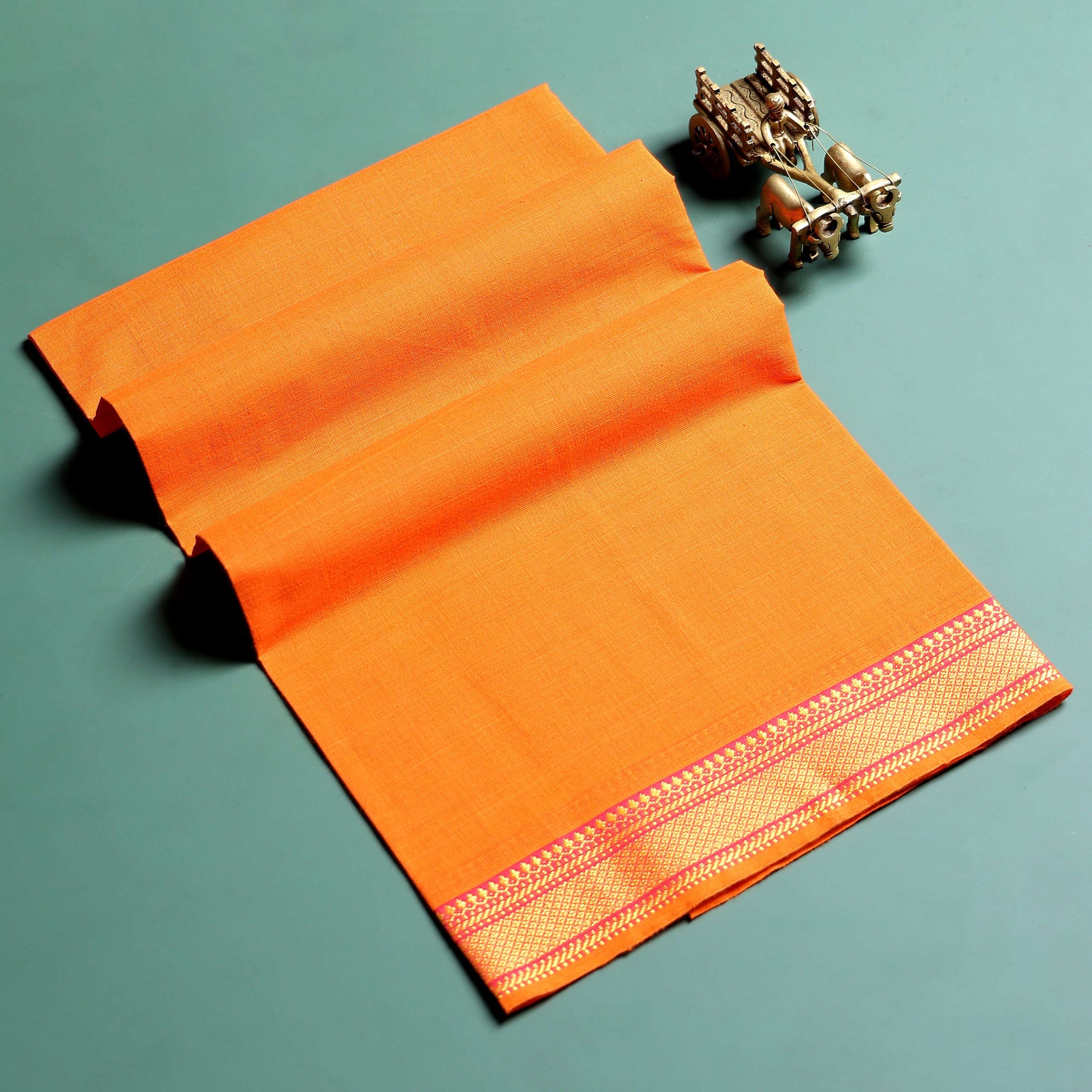 Traditional Women Cotton 1 Meter Blouse Material with Traditional Woven Zari Border - Orange