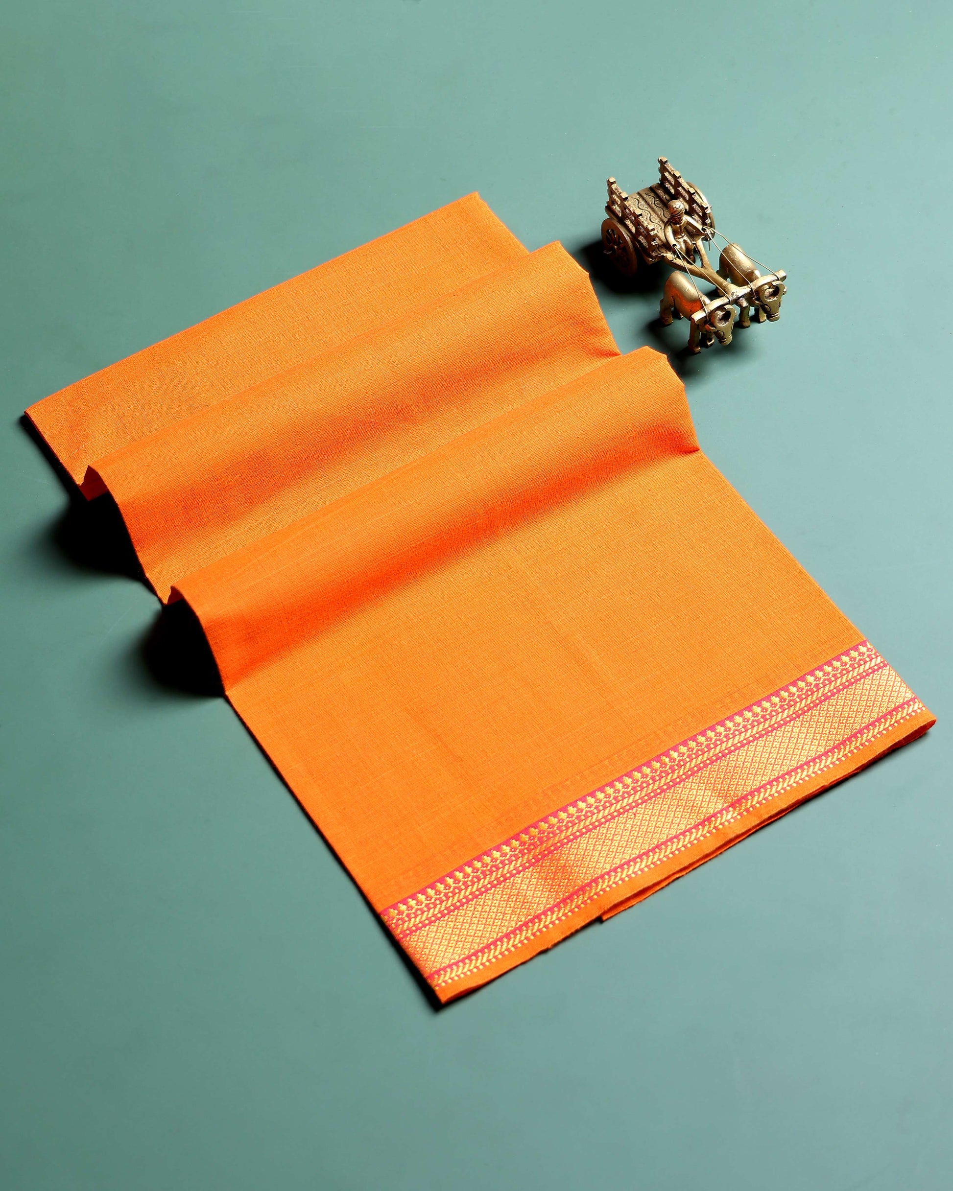 Traditional Women Cotton 1 Meter Blouse Material with Traditional Woven Zari Border - Orange