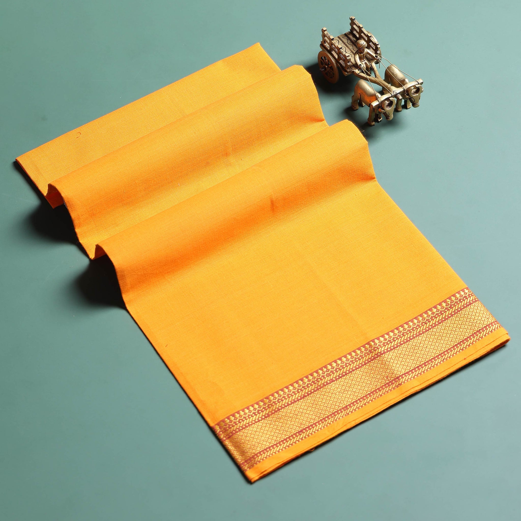 Traditional Women Cotton 1 Meter Blouse Material with Traditional Woven Zari Border - Yellow