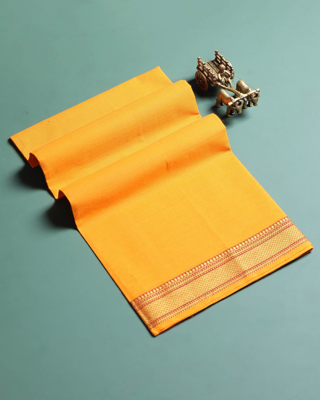 Traditional Women Cotton 1 Meter Blouse Material with Traditional Woven Zari Border - Yellow