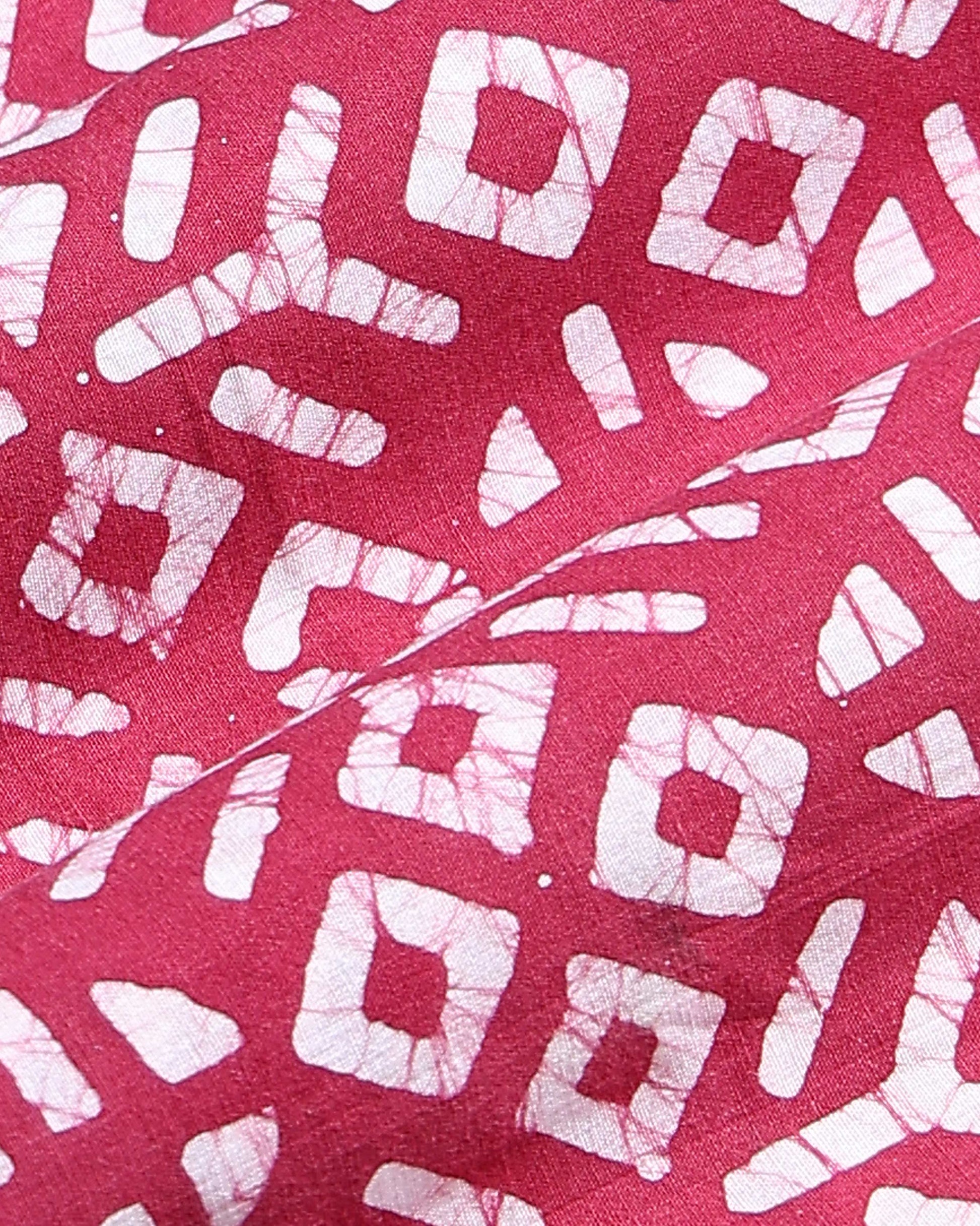 Traditional Women's Geometric Pattern Pattern 1 Meter Unstitched Blouse Material - Dark Pink