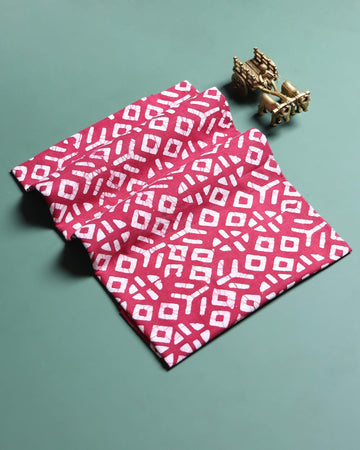 Traditional Women's Geometric Pattern Pattern 1 Meter Unstitched Blouse Material - Dark Pink