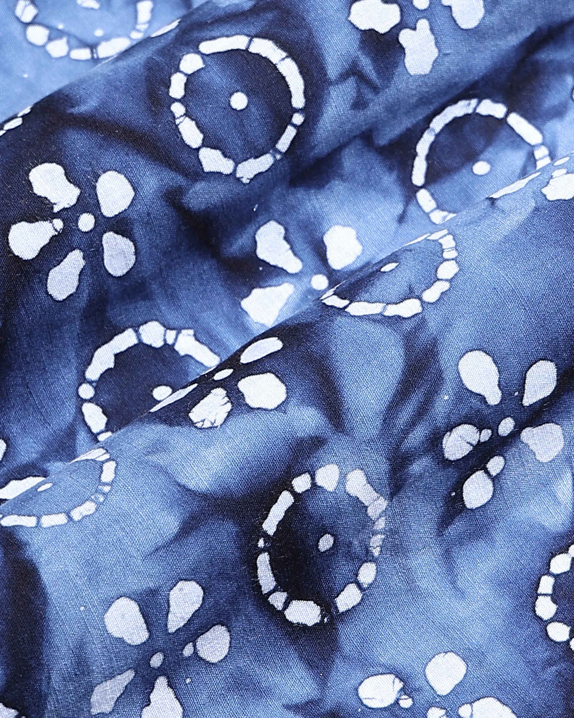 Traditional Women's Handcrafted Resist Dyed Circular and Floral Motif 1 Meter Blouse Material - Blue