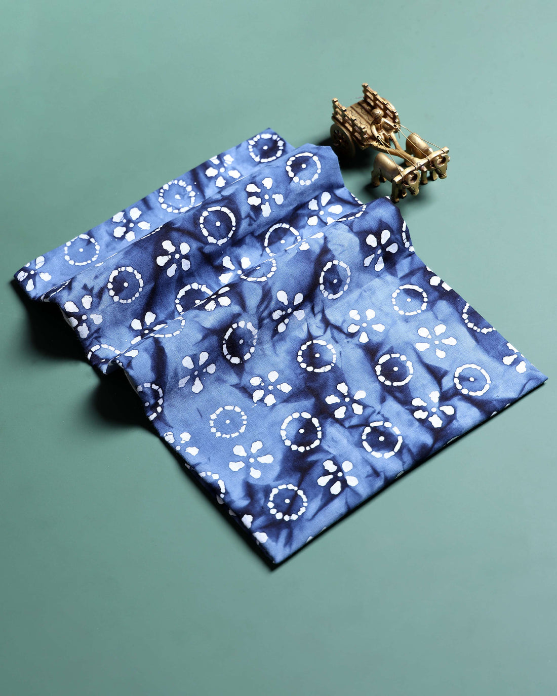 Traditional Women's Handcrafted Resist Dyed Circular and Floral Motif 1 Meter Blouse Material - Blue