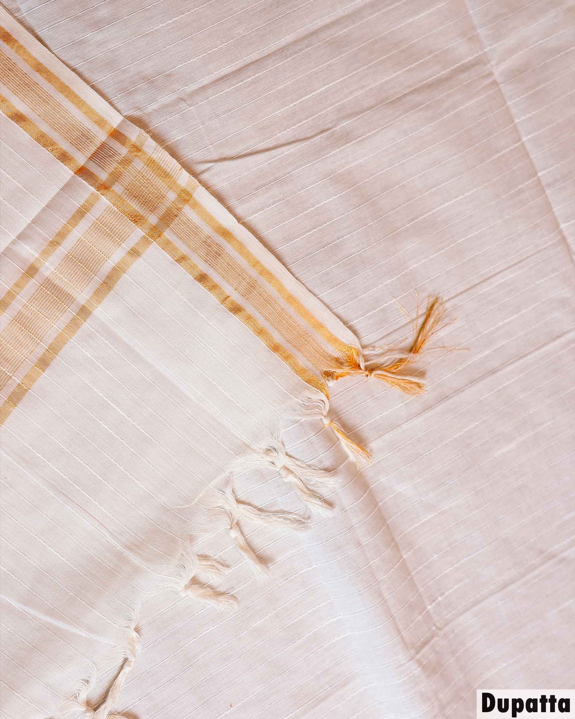 Traditional Women’s Unstitched Salwar Material Set with Solid Dupatta 2.25 mtr – Cream