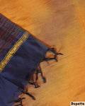 Women’s Elegant Woven Ikkat Design Salwar Suit Material Set with Traditional Patterned Design Top 2.5 Mtr, Solid Bottom 2 Mtr & Contrast Border Dupatta 2.25 Mtr, Navy Blue
