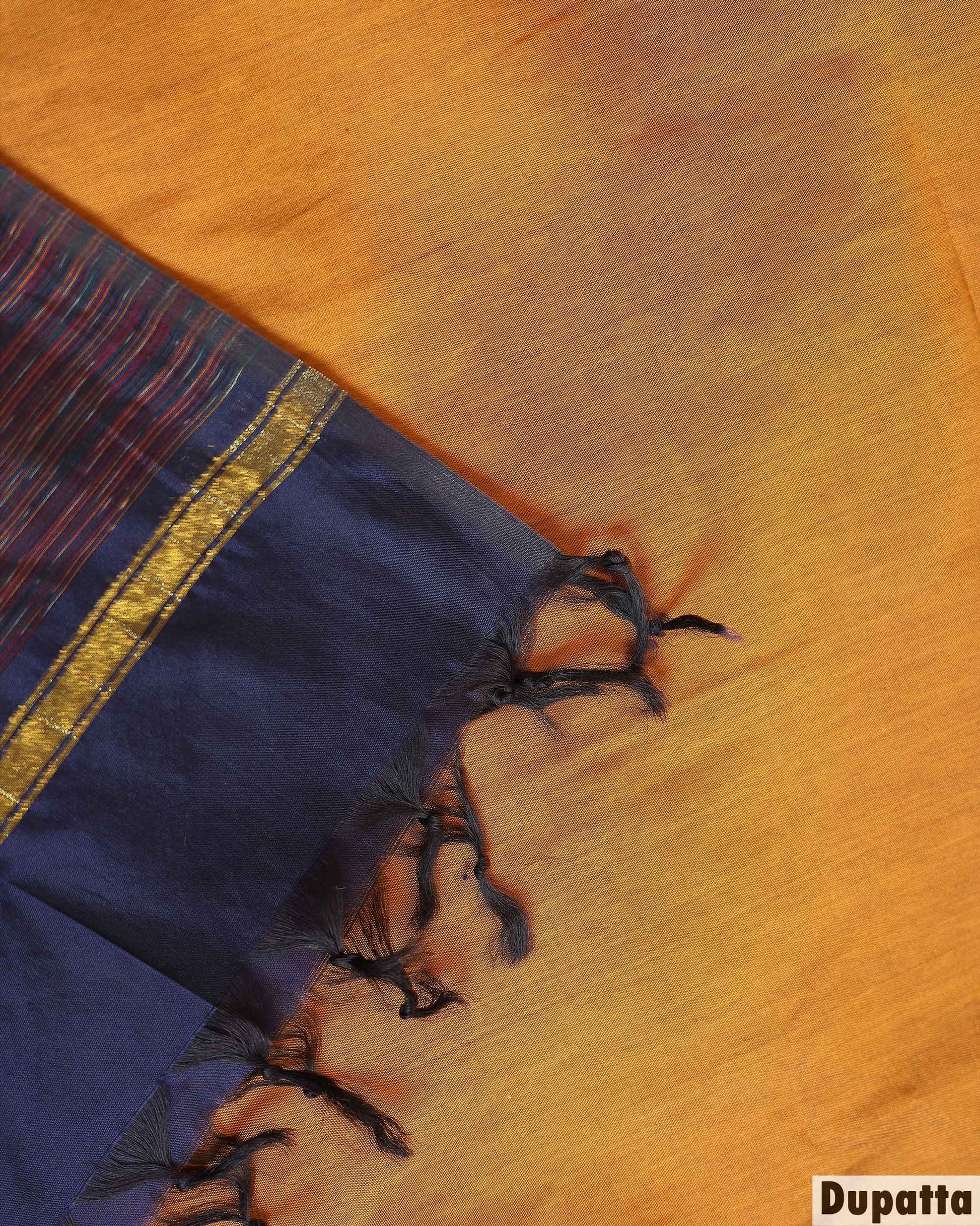 Women’s Elegant Woven Ikkat Design Salwar Suit Material Set with Traditional Patterned Design Top 2.5 Mtr, Solid Bottom 2 Mtr & Contrast Border Dupatta 2.25 Mtr, Navy Blue