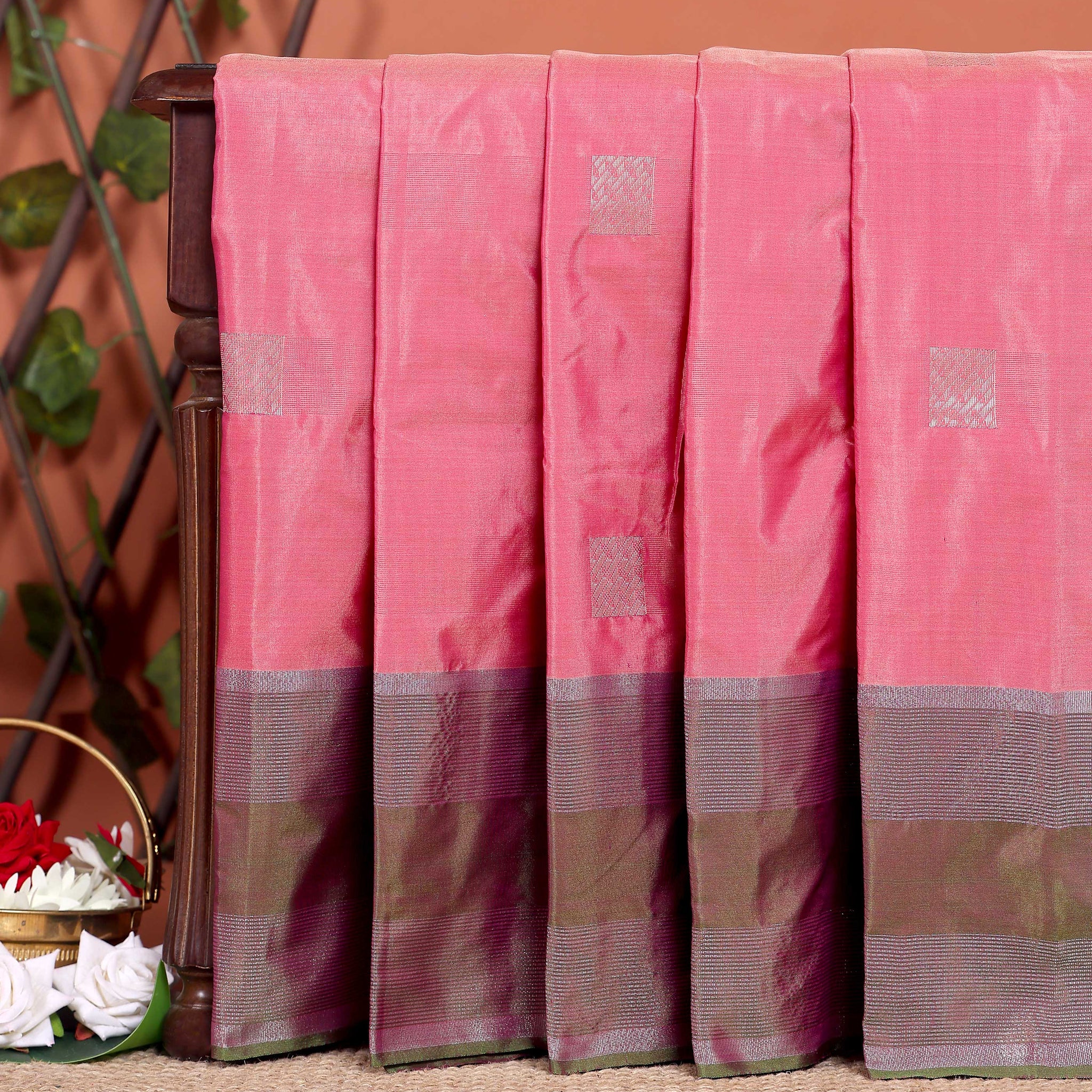 Traditional Zari Woven Soft Silk Saree with Striped Border - Pink