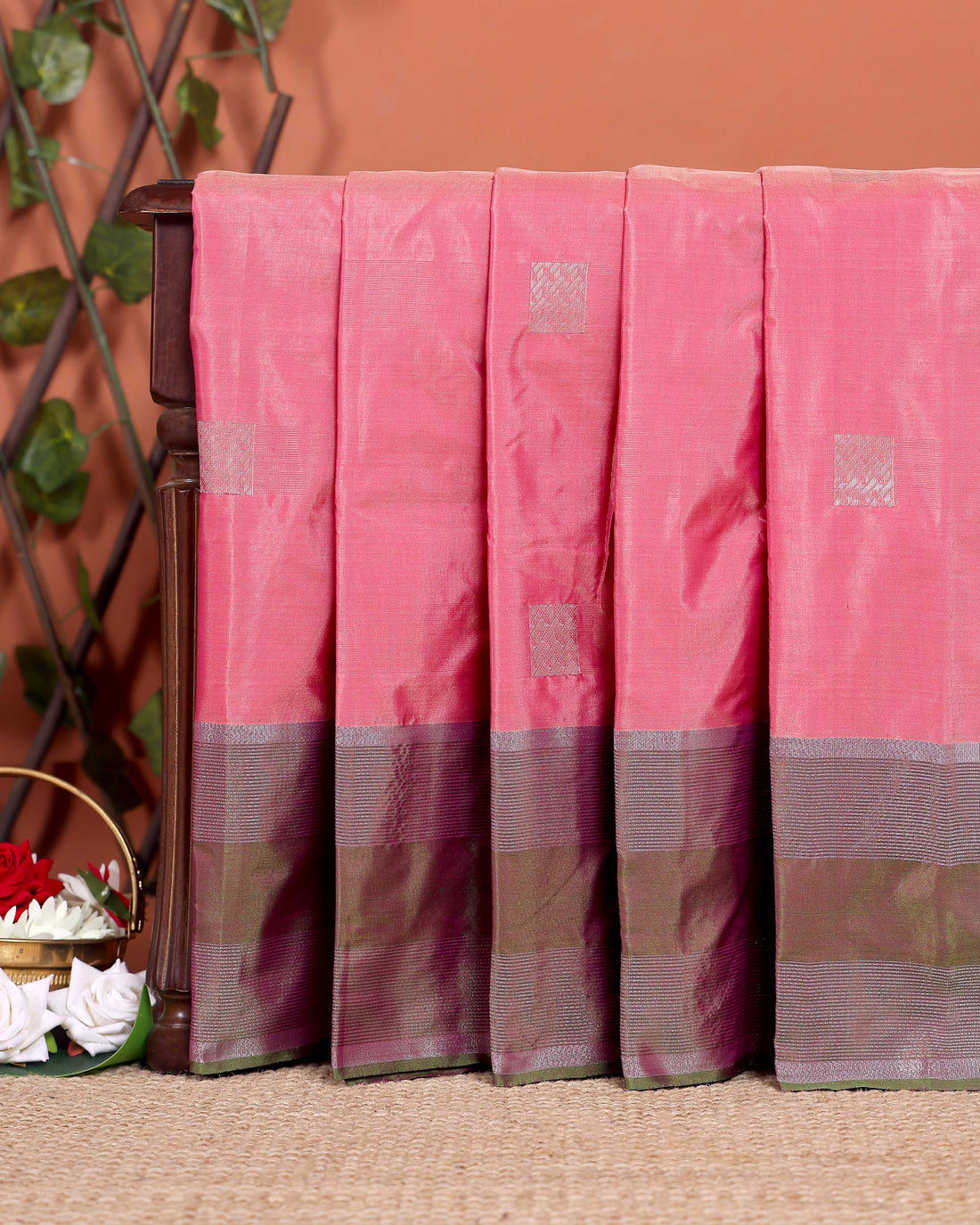 Traditional Zari Woven Soft Silk Saree with Striped Border - Pink