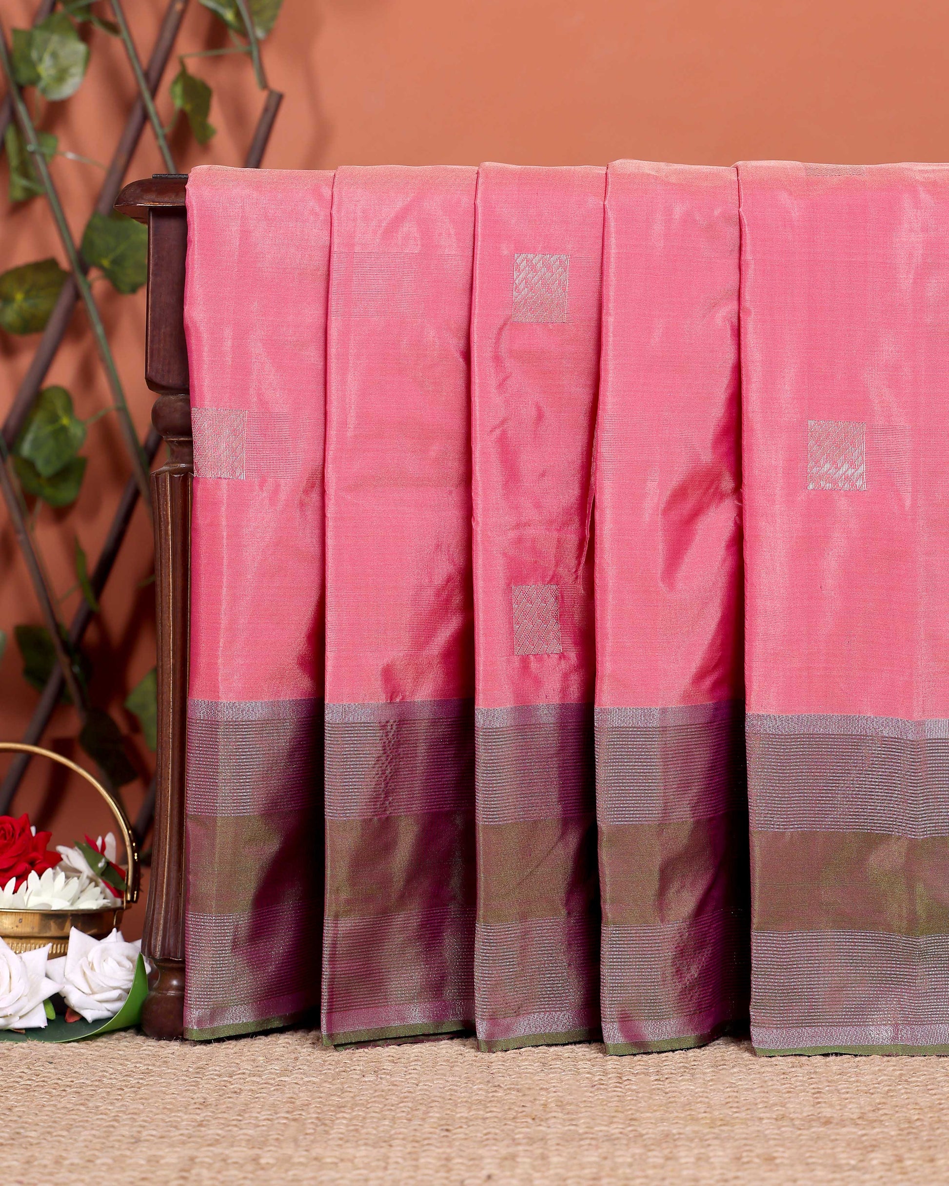 Traditional Zari Woven Soft Silk Saree with Striped Border - Pink
