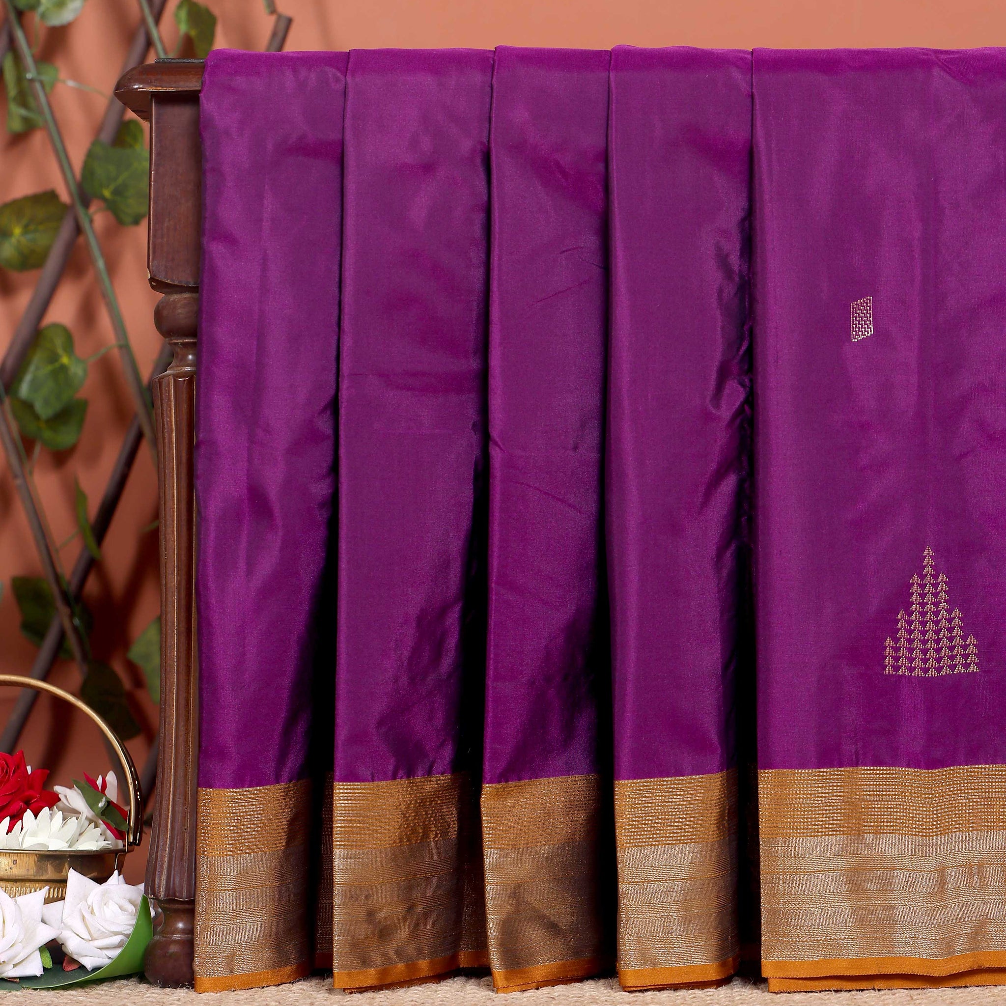 Traditional Zari Woven Soft Silk Saree with Striped Border - Purple