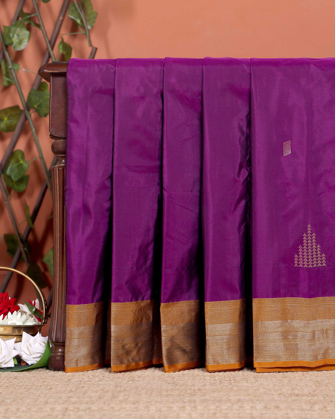 Traditional Zari Woven Soft Silk Saree with Striped Border - Purple